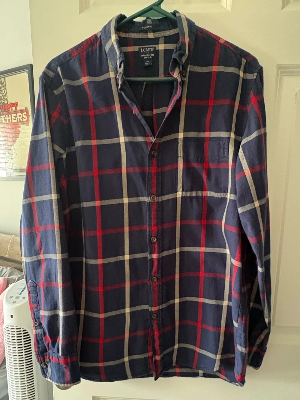 J. Crew Men’s Navy, Red and White Plaid Button-Down Shirt